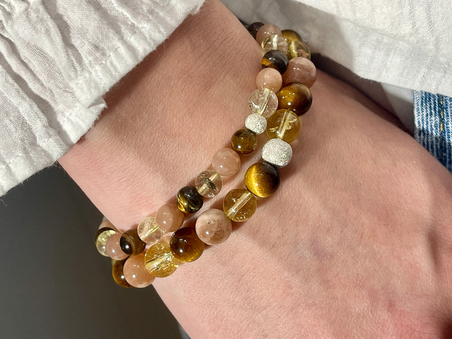 Armband Optimismus Citrin Tigerauge Sonnenstein echt 6mm mit 925er Sterling Silber Gold Roségold 5mm facettiert - Handmade