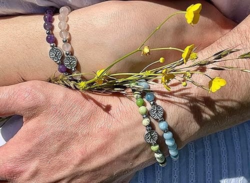 Perlenarmband Tigerauge Lebensbaum Hämatit Dunkelsilber - Gunmetal Roségold Silber - spirituelles Armband Wachstum Ganzheit Erdung