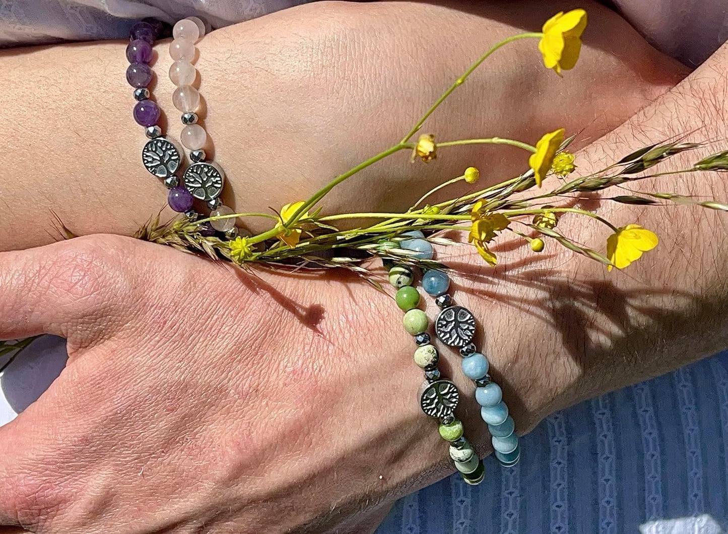 Perlenarmband Granat Lebensbaum Hämatit Roségold - Gunmetal Dunkelsilber Silber - spirituelles Armband Wachstum Ganzheit - personalisierbar