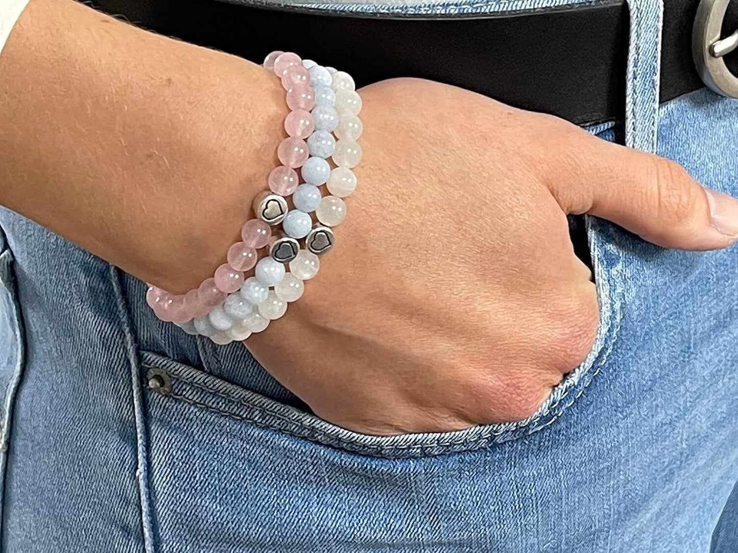 Perlenarmband Zebra Jaspis echter Naturstein mit Herz DQ - Silber Gold Roségold Gunmetal - spirituelles Armband - Geschenk Liebe Glück