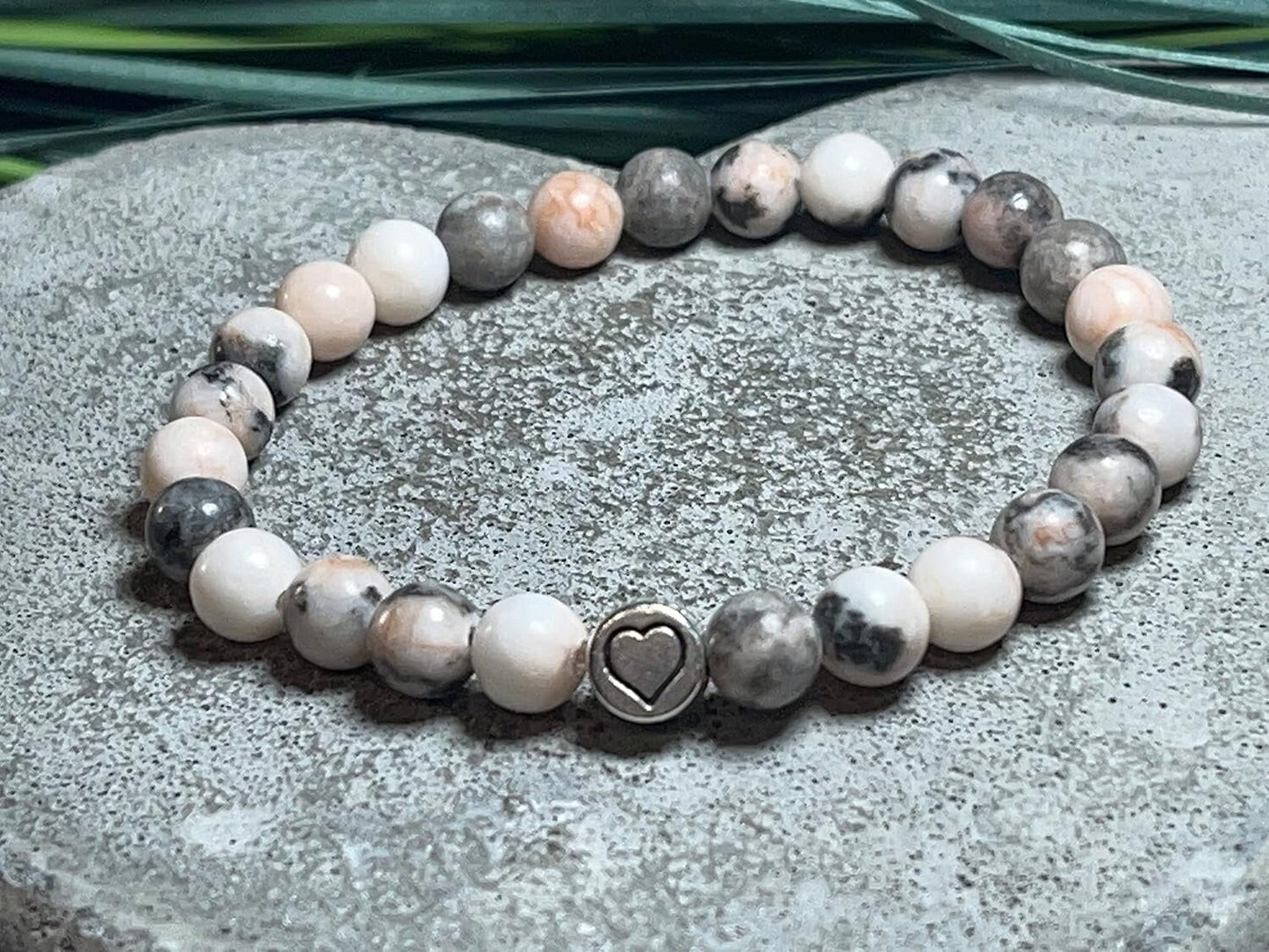 Perlenarmband Zebra Jaspis echter Naturstein mit Herz DQ - Silber Gold Roségold Gunmetal - spirituelles Armband - Geschenk Liebe Glück