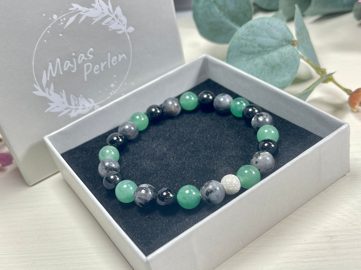 Armband positive Energie Aventurin Turmalin Granat echt 8mm mit 925er Sterling Silber Gold Roségold 7mm facettiert - Handmade