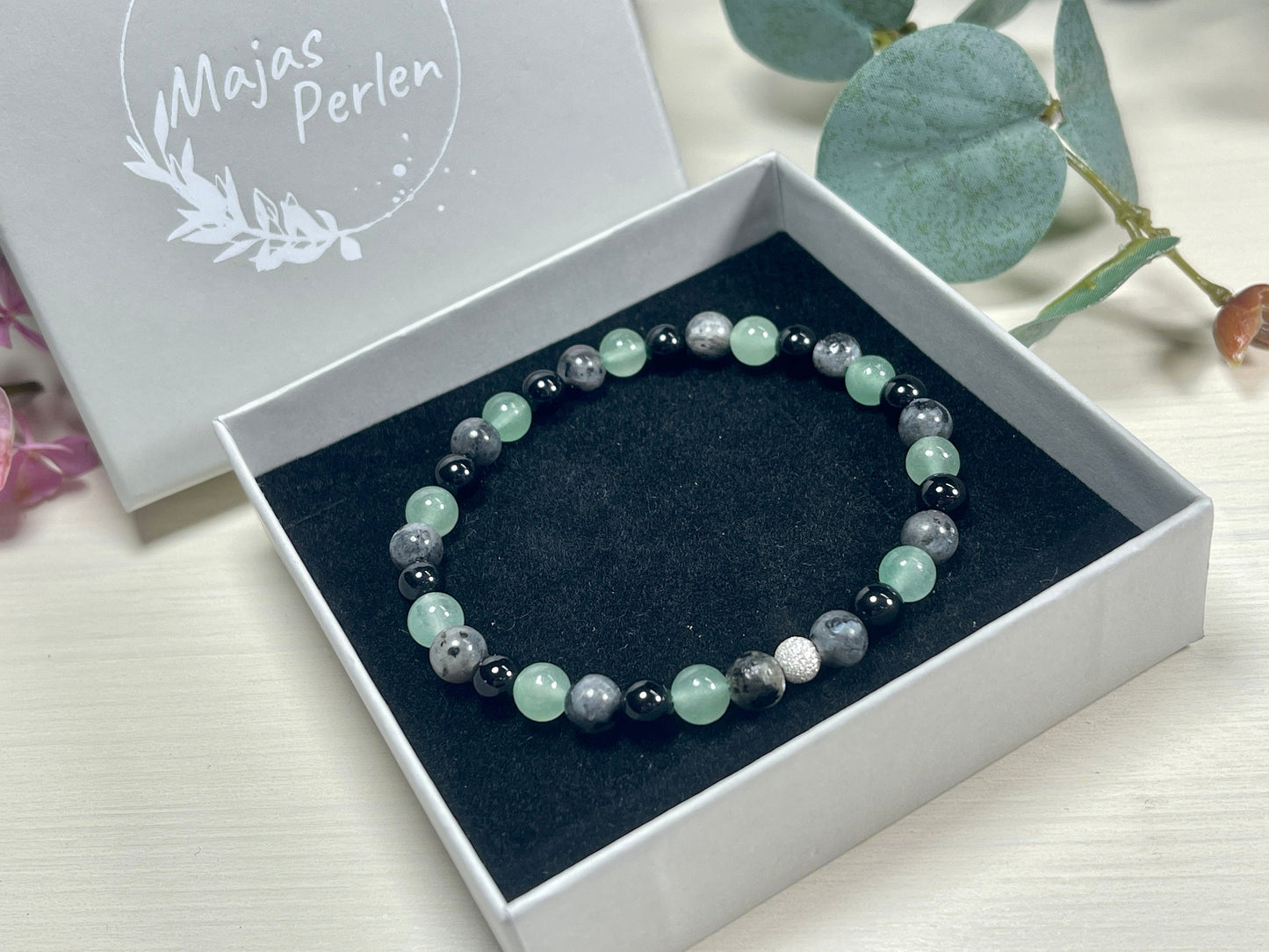 Armband positive Energie Aventurin Turmalin Granat echt 6mm mit 925er Sterling Silber Gold Roségold 5mm facettiert - Handmade