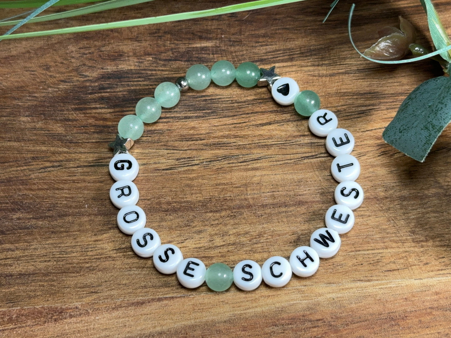 Armband Große Schwester Aventurin Sterne Platiniert - Geschenk Familie Geburt Geschwisterkind Little Sister - diverse Edelsteine