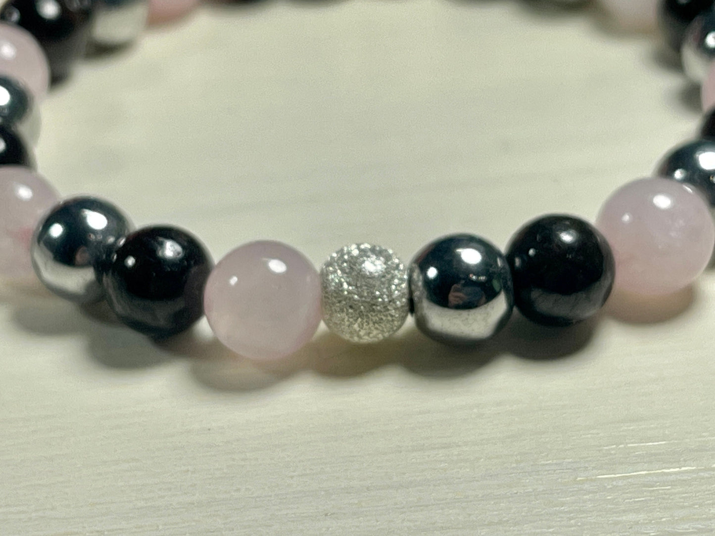 Armband Fruchtbarkeit Granat Rosenquarz Hämatit echt 8mm mit 925er Sterling Silber Gold Roségold 7mm facettiert - Handmade