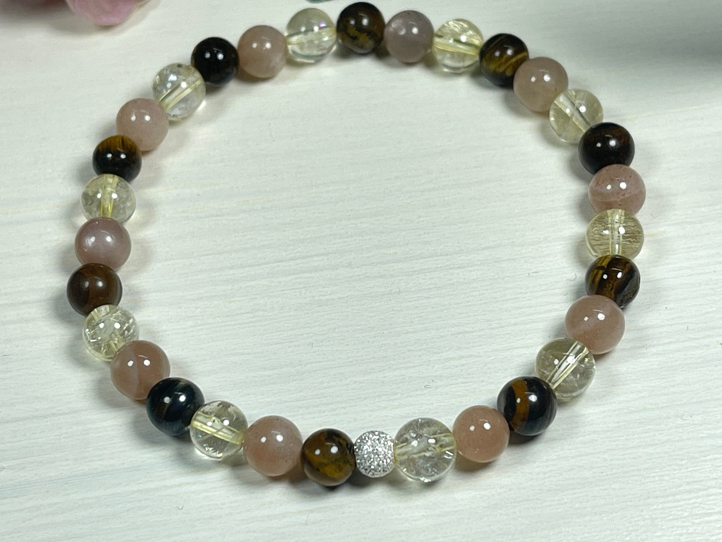 Armband Optimismus Citrin Tigerauge Sonnenstein echt 6mm mit 925er Sterling Silber Gold Roségold 5mm facettiert - Handmade