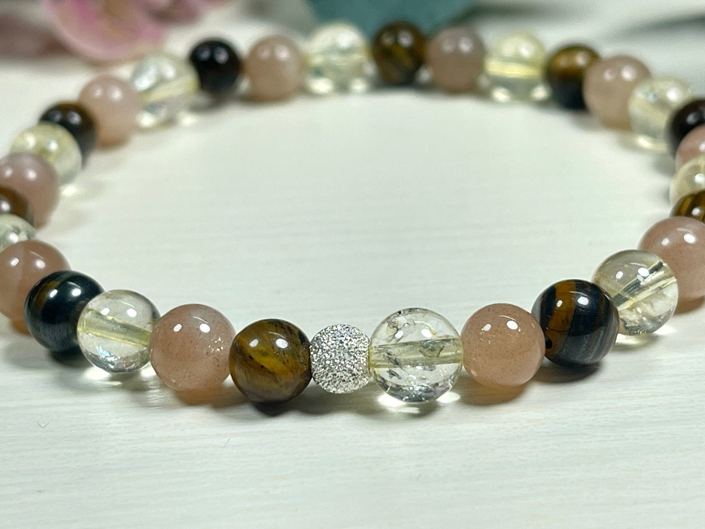 Armband Optimismus Citrin Tigerauge Sonnenstein echt 6mm mit 925er Sterling Silber Gold Roségold 5mm facettiert - Handmade