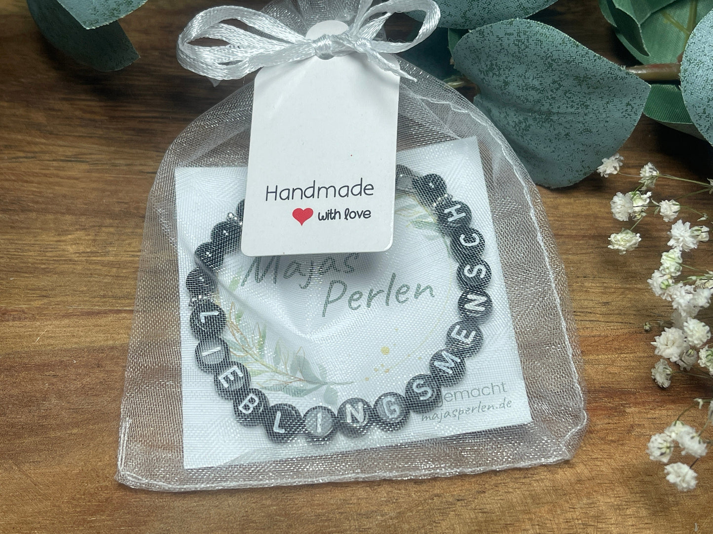 Armband Achat Schwarz liebster Mensch - Herz echt platiniert - Geschenk Lieblingsmensch Liebe - Perlenarmband mit Namen - viele Edelsteine