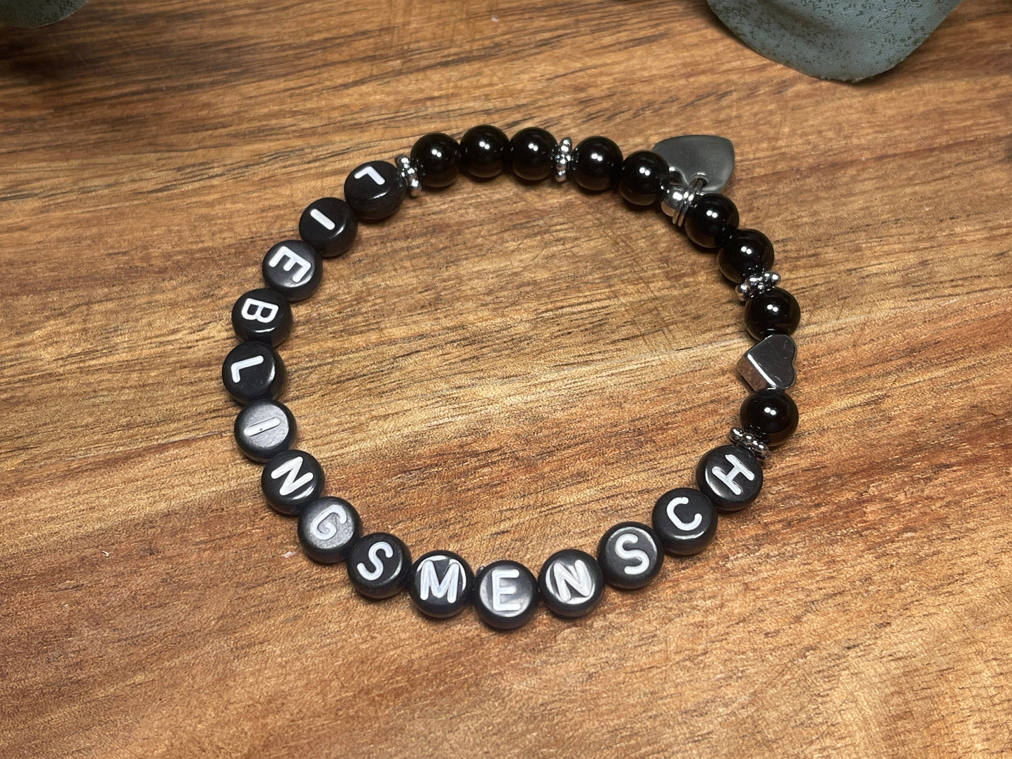 Armband Achat Schwarz liebster Mensch - Herz echt platiniert - Geschenk Lieblingsmensch Liebe - Perlenarmband mit Namen - viele Edelsteine