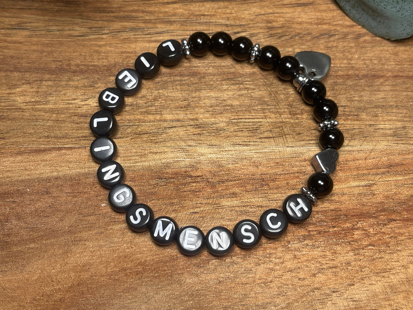 Armband Achat Schwarz liebster Mensch - Herz echt platiniert - Geschenk Lieblingsmensch Liebe - Perlenarmband mit Namen - viele Edelsteine