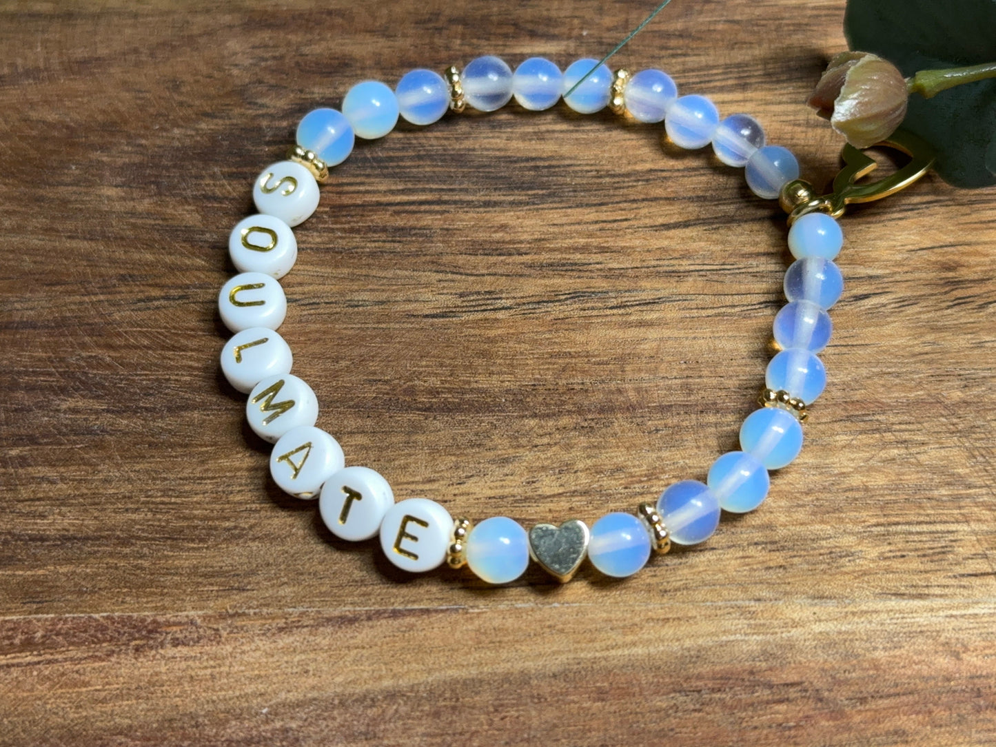 Armband Opal Soulmate - Herz echt Vergoldet - Perlenarmband Freundschaft Liebe Glück beste Freundin Lieblingsmensch - Edelstein wählbar