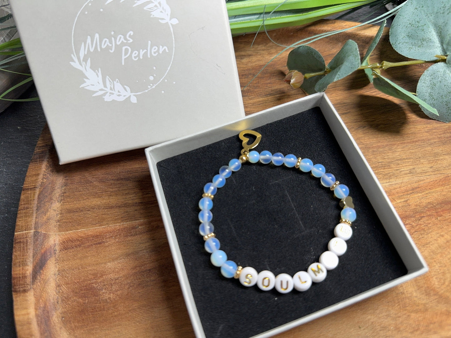 Armband Opal Soulmate - Herz echt Vergoldet - Perlenarmband Freundschaft Liebe Glück beste Freundin Lieblingsmensch - Edelstein wählbar