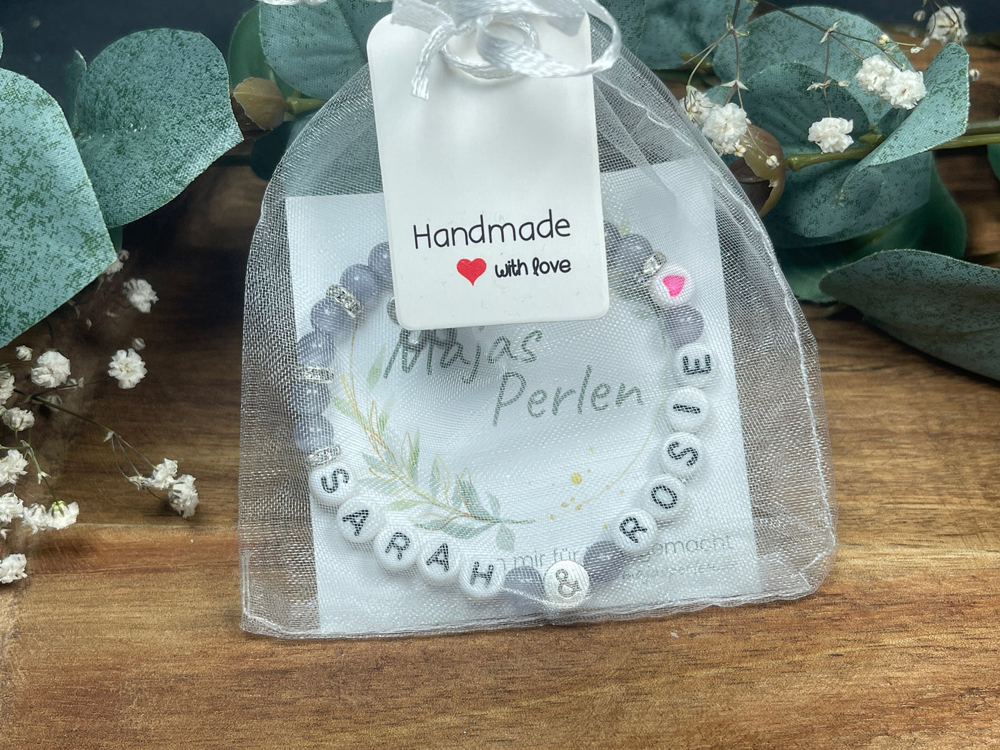 Perlenarmband Namensarmband Cateyeperlen Flieder Strassrondelle Kristall - Geschenk Mädchen Mama Liebe - personalisierbar Kinderarmband