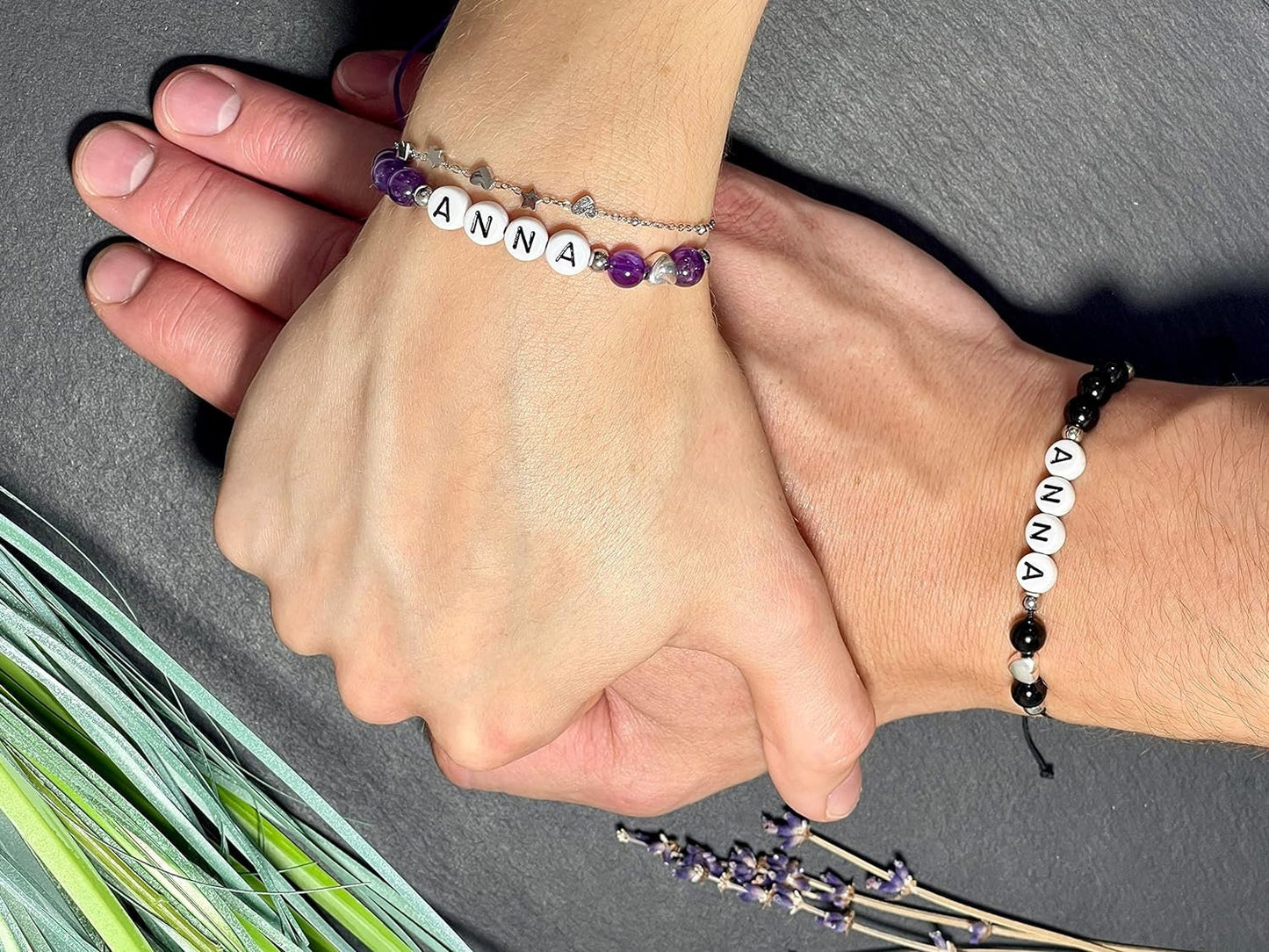 Majas Perlen Armband mit Namen Türkis Herz DQ - alle Größen einstellbar XS bis XXL - echte Edelsteine und Edelstahl - Unisex