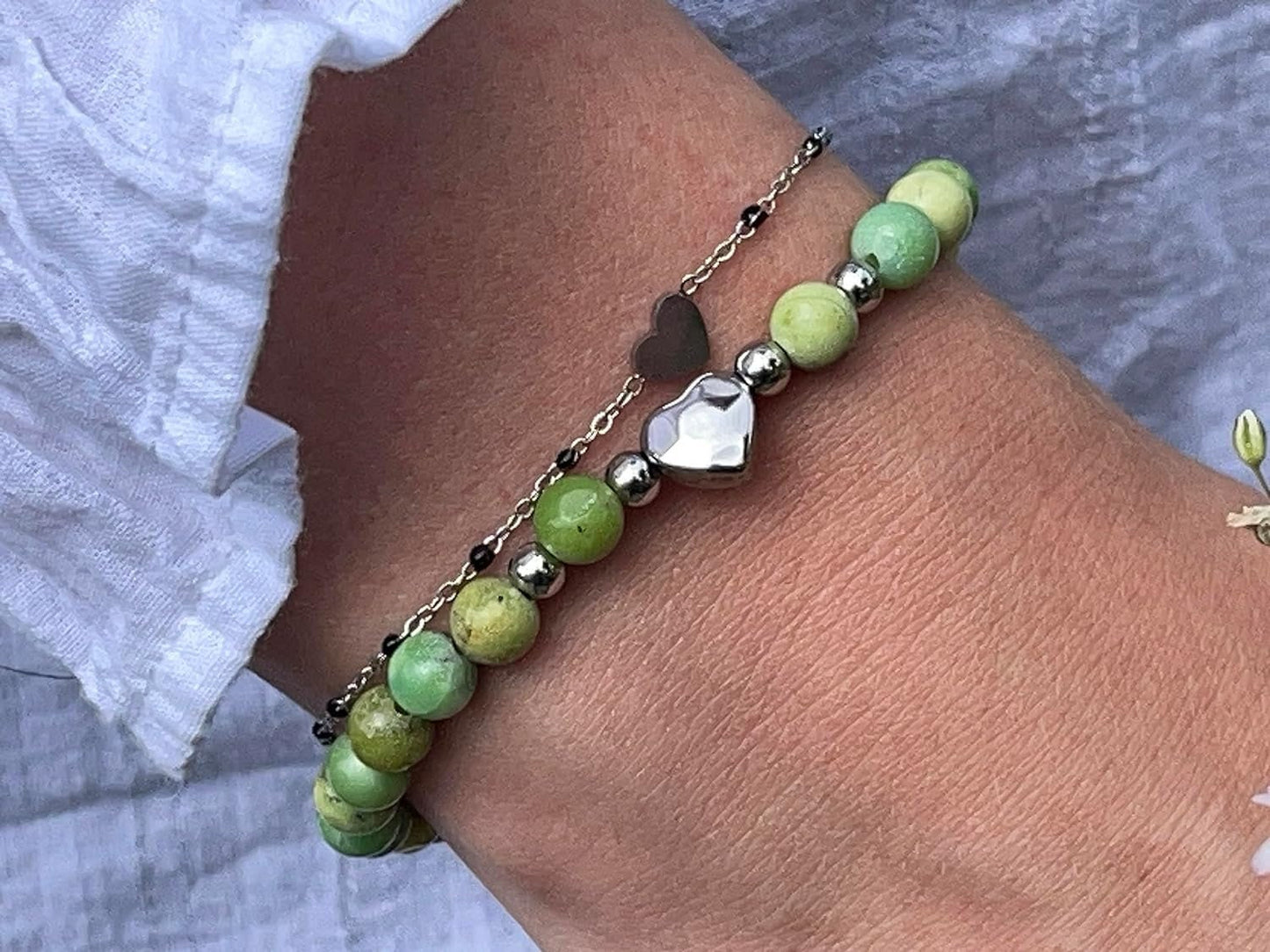 Armband Serpentin Herz Edelstahl Silber - Perlenarmband Kreativität Vertrauen Freundschaft - Spiritueller Schmuck Damen Mädchen