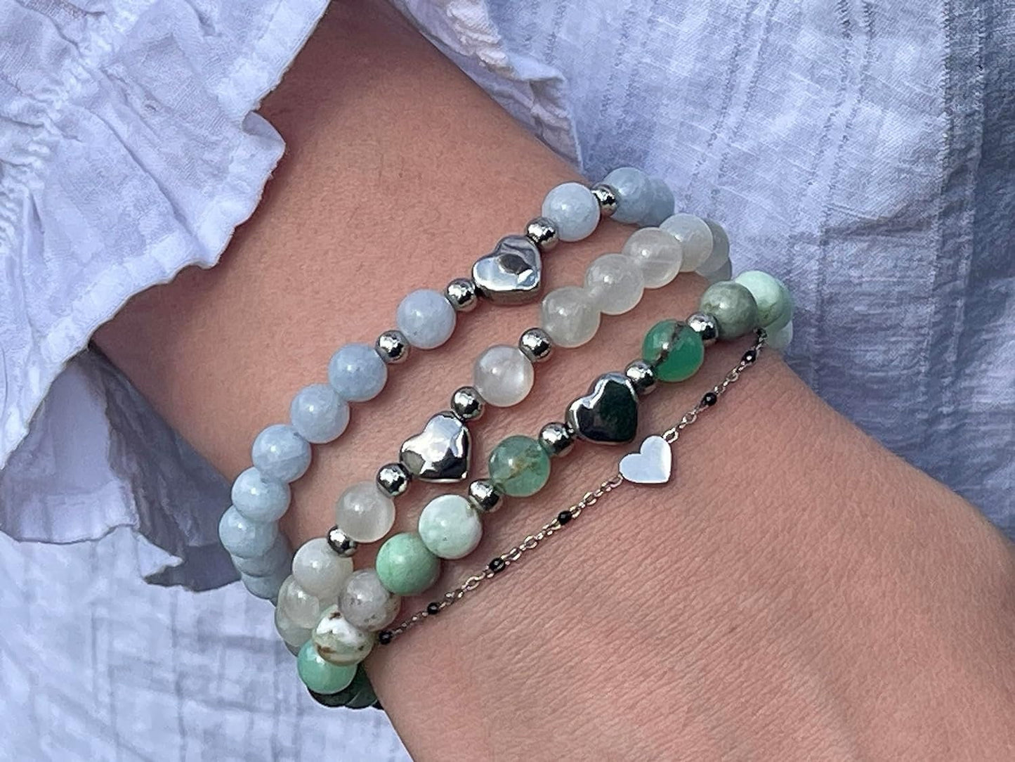 Armband Serpentin Herz Edelstahl Silber - Perlenarmband Kreativität Vertrauen Freundschaft - Spiritueller Schmuck Damen Mädchen