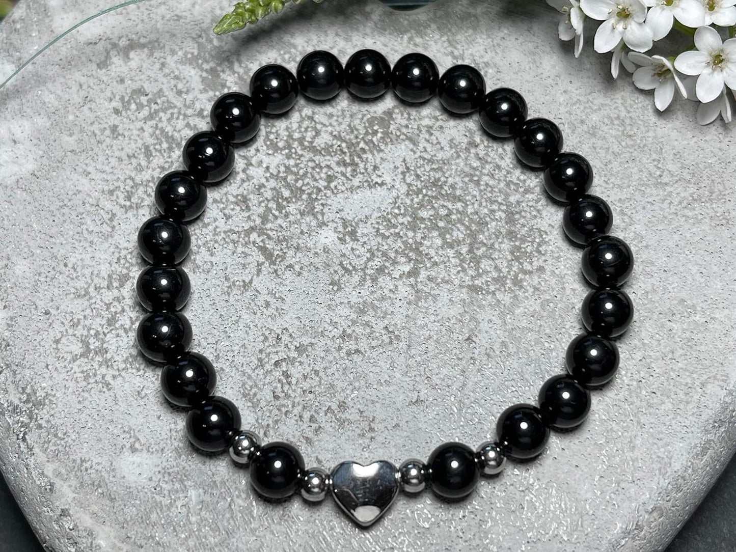 Armband Turmalin Herz Edelstahl Silber - Perlenarmband stärkster Schutzstein Kraft Stärke - Spiritueller Schmuck Damen Mädchen