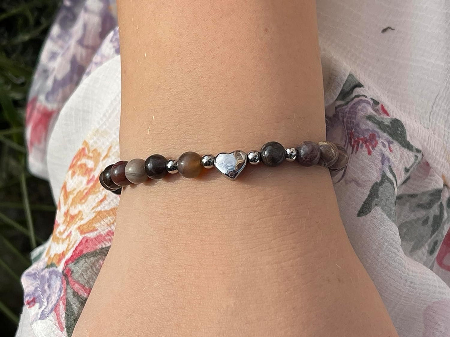 Armband Versteinertes Holz Herz Edelstahl Roségold - Perlenarmband Kraft Lebensfreude Erdung Erholung - Spiritueller Schmuck Damen Mädchen