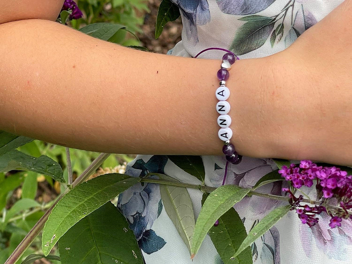Majas Perlen Armband mit Namen Türkis Herz DQ - alle Größen einstellbar XS bis XXL - echte Edelsteine und Edelstahl - Unisex