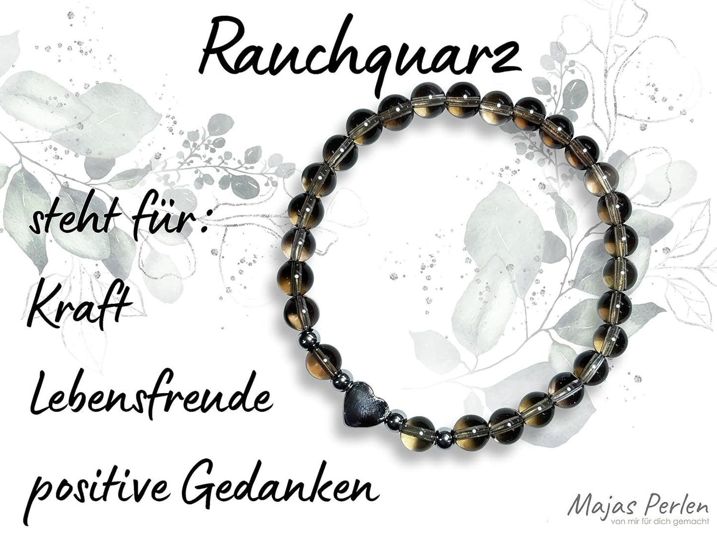 Armband Rauchquarz Herz Edelstahl Silber - Perlenarmband Kraft Lebensfreude positive Gedanken - Spiritueller Schmuck Damen Mädchen