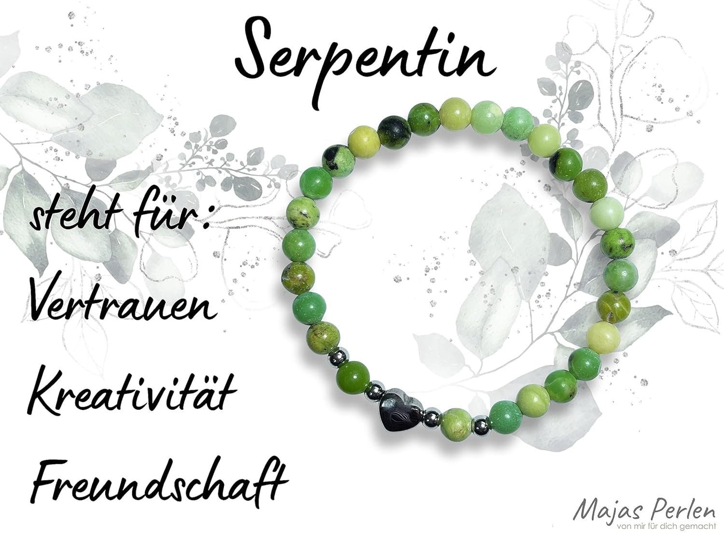 Armband Serpentin Herz Edelstahl Silber - Perlenarmband Kreativität Vertrauen Freundschaft - Spiritueller Schmuck Damen Mädchen