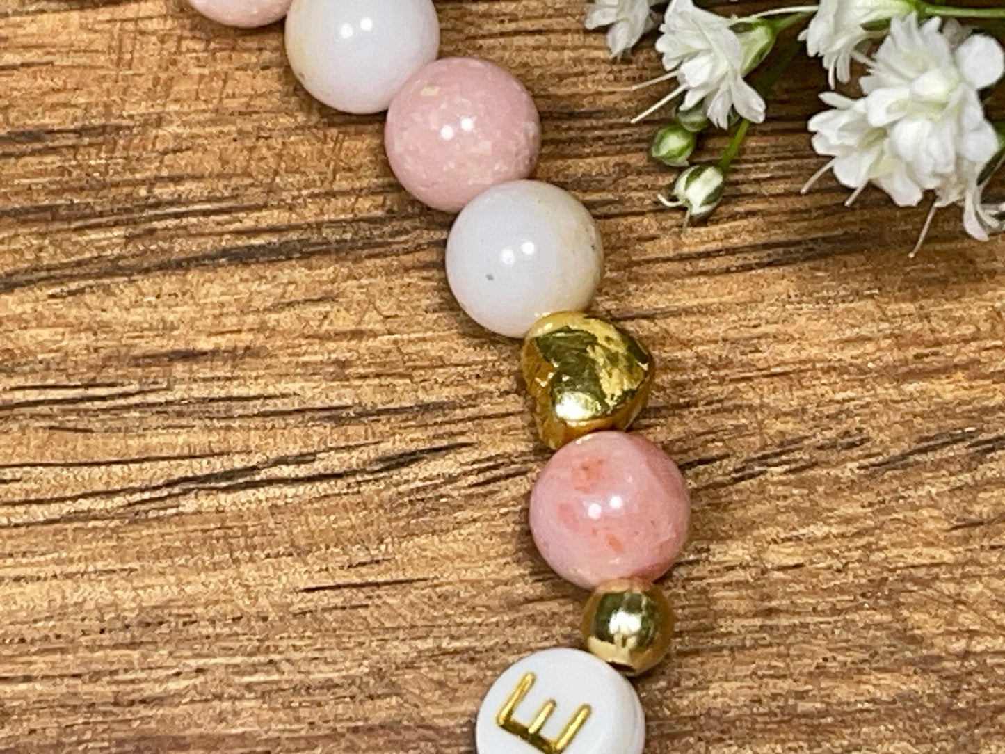 Armband mit Namen Rosa Opal - Kindernamen - Herz DQ Metall Gold - Geschenk für Mama Lieblingsmensch Beste Freundin - pesonalisierbar