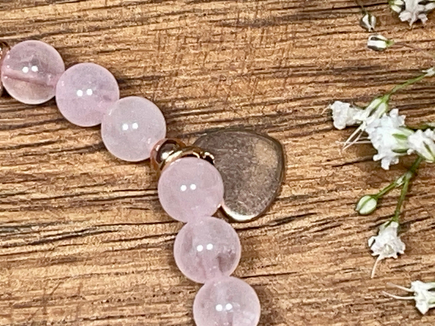 Perlenarmband Brautoma Rosenquarz echter Naturstein Herz Roségold - Geschenk Braut Trauzeugin Erinnerungsarmband Hochzeit personalisierbar