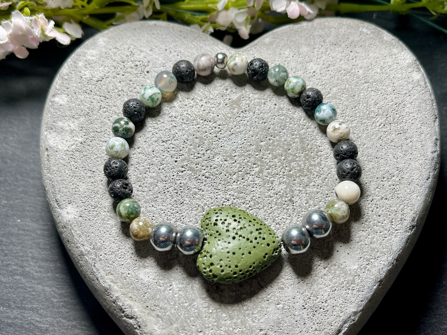 Armband Diffuser Baumachat Lava Hämatit, Schmuck für ätherische Öle, Duftarmband
