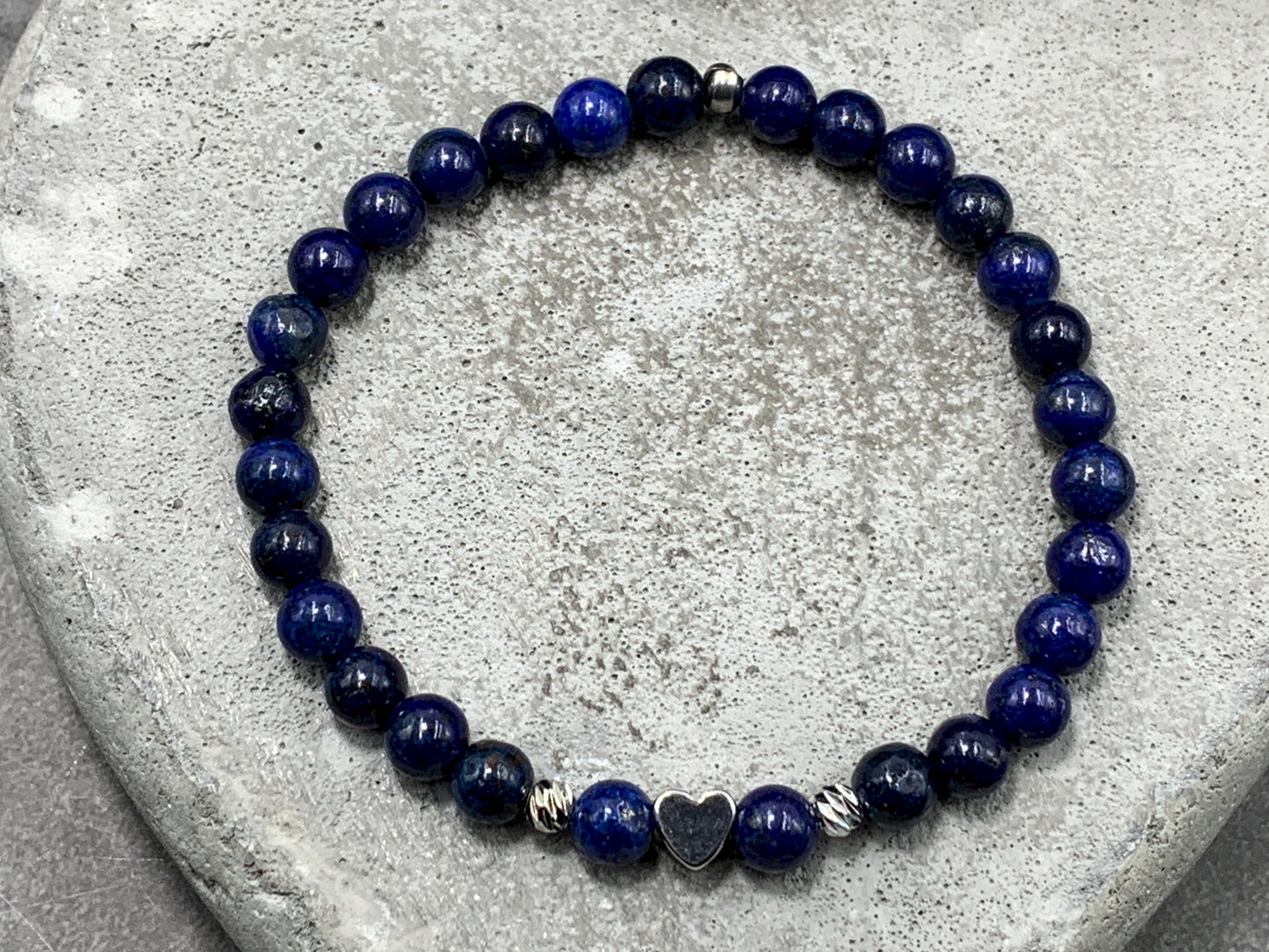 Armband Lapislazuli Herz 18k Weißgold plated, Mix and Match, zum stapeln, Geburtsstein September