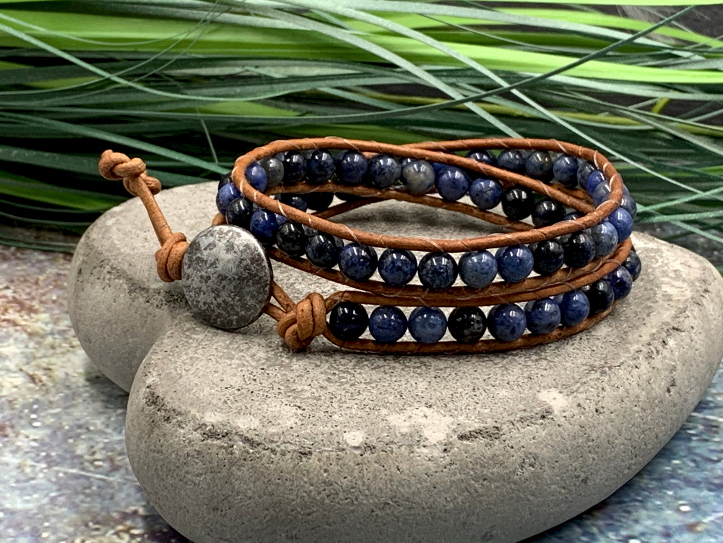 Wickelarmband Dumortierit, Perlenarmband Vintage gewickelt Dumortierit, Boho Schmuck