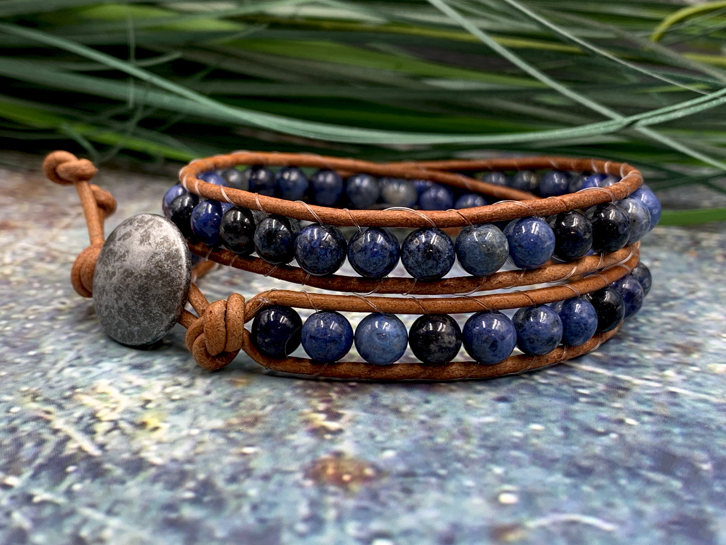 Wickelarmband Dumortierit, Perlenarmband Vintage gewickelt Dumortierit, Boho Schmuck