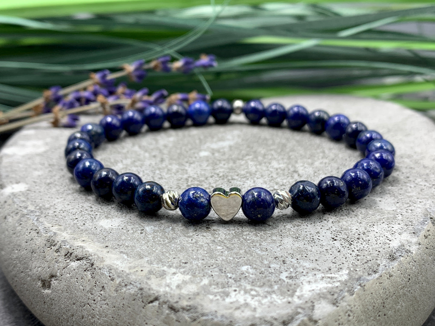 Armband Lapislazuli Herz 18k Weißgold plated, Mix and Match, zum stapeln, Geburtsstein September