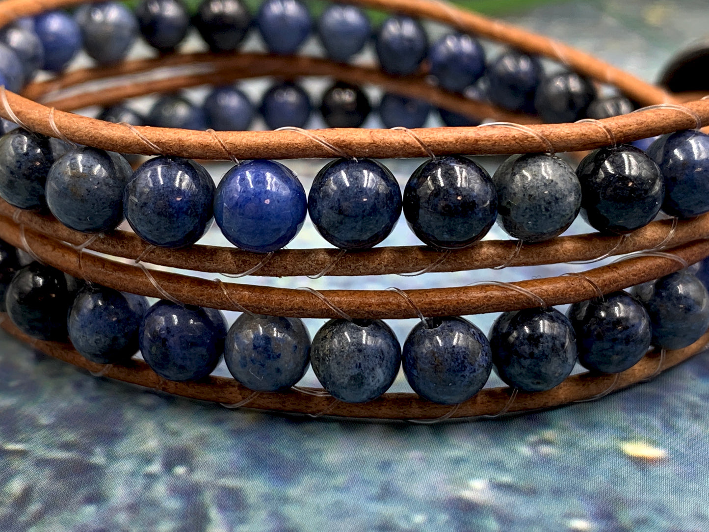 Wickelarmband Dumortierit, Perlenarmband Vintage gewickelt Dumortierit, Boho Schmuck