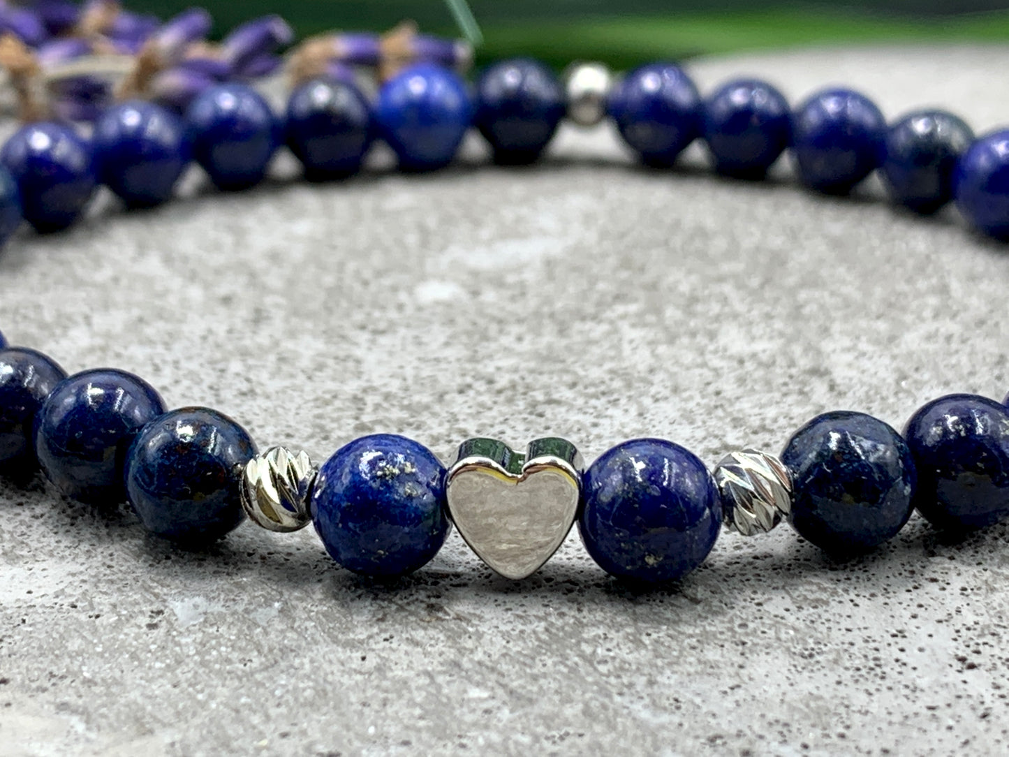 Armband Lapislazuli Herz 18k Weißgold plated, Mix and Match, zum stapeln, Geburtsstein September