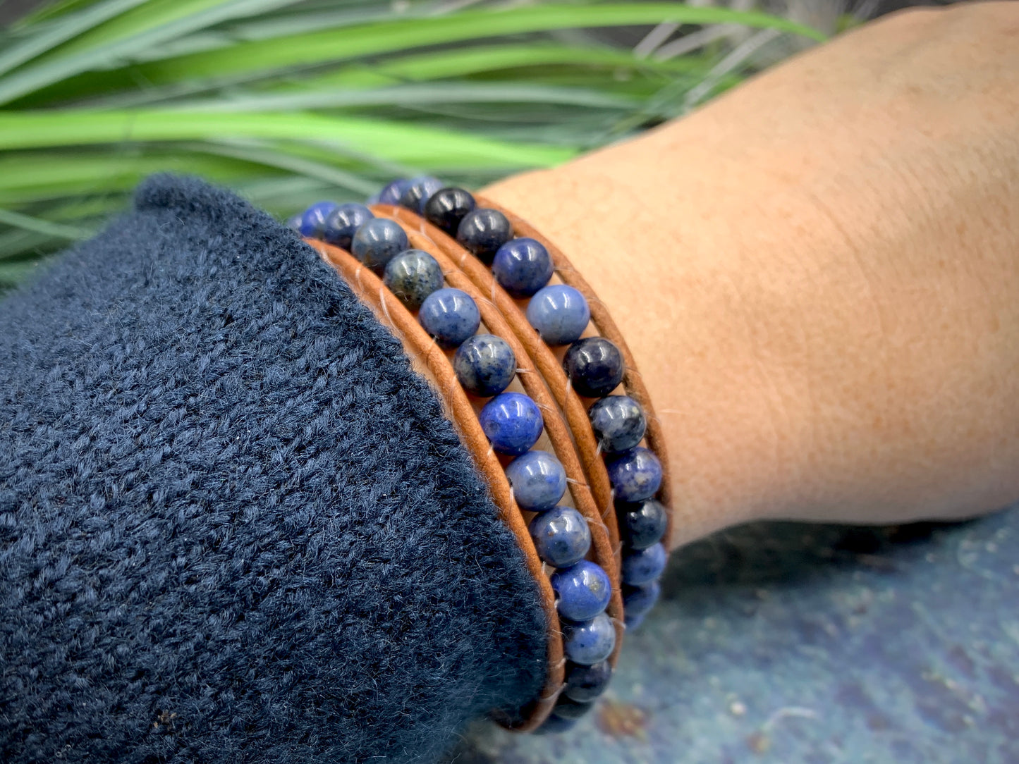 Wickelarmband Dumortierit, Perlenarmband Vintage gewickelt Dumortierit, Boho Schmuck