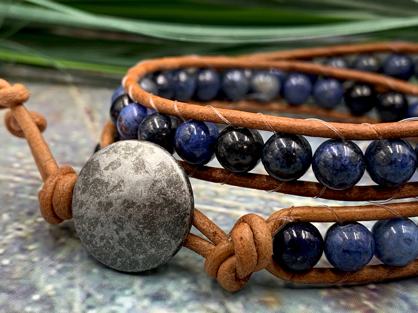 Wickelarmband Dumortierit, Perlenarmband Vintage gewickelt Dumortierit, Boho Schmuck