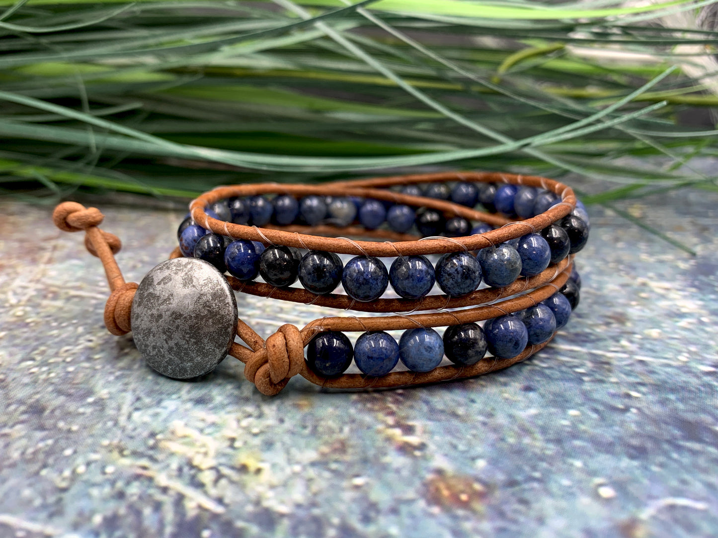 Wickelarmband Dumortierit, Perlenarmband Vintage gewickelt Dumortierit, Boho Schmuck