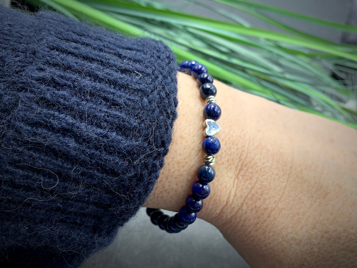 Armband Lapislazuli Herz 18k Weißgold plated, Mix and Match, zum stapeln, Geburtsstein September