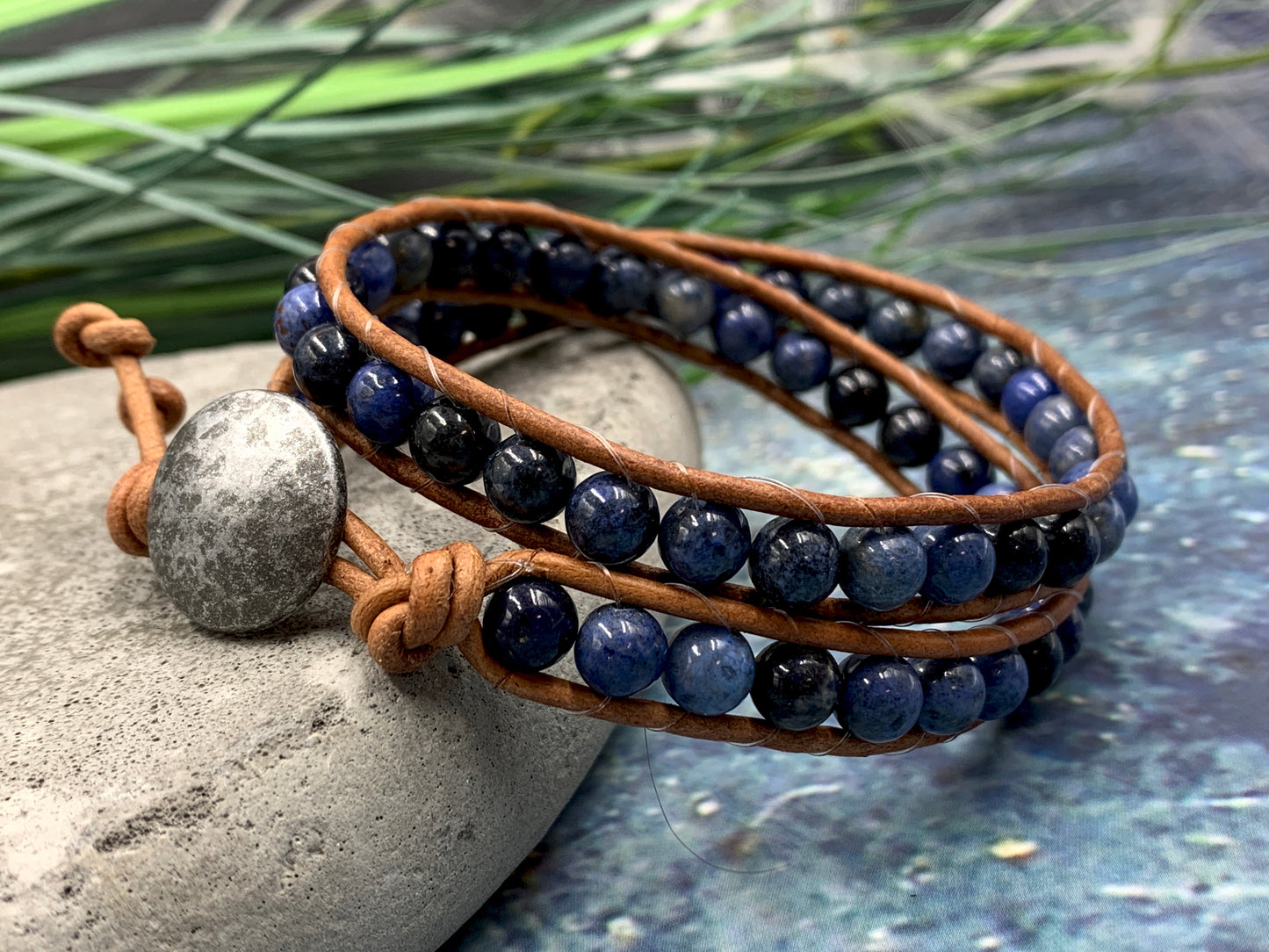 Wickelarmband Dumortierit, Perlenarmband Vintage gewickelt Dumortierit, Boho Schmuck