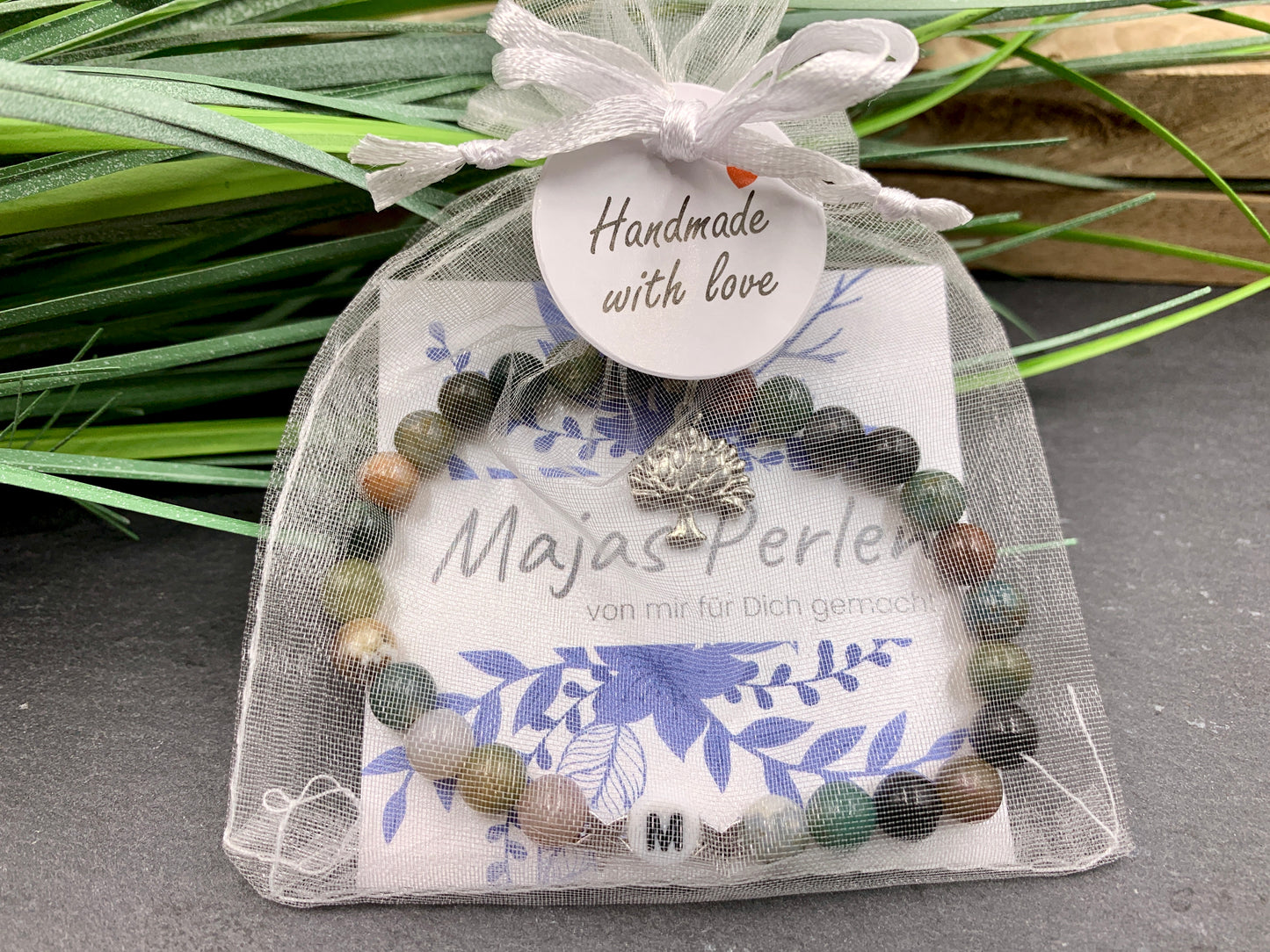 Armband Indischer Achat Initial Sterne echt platiniert, Buchstaben Armband nach Wunsch, Geschenk Name