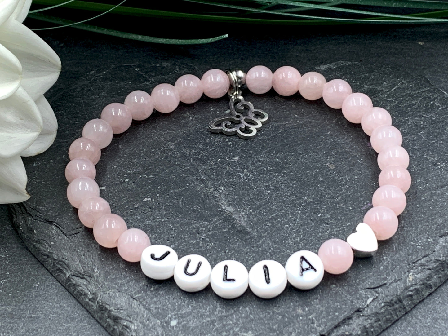 Achat altrosa Armband Julia Herz hochwertig platiniert - Namensarmband nach Wunsch - Geschenk Name