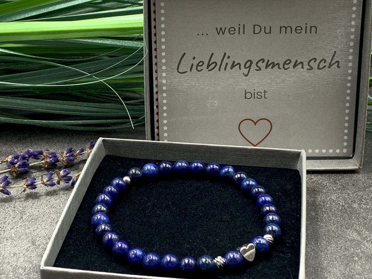 Armband Lapislazuli Herz 18k Weißgold plated, Mix and Match, zum stapeln, Geburtsstein September