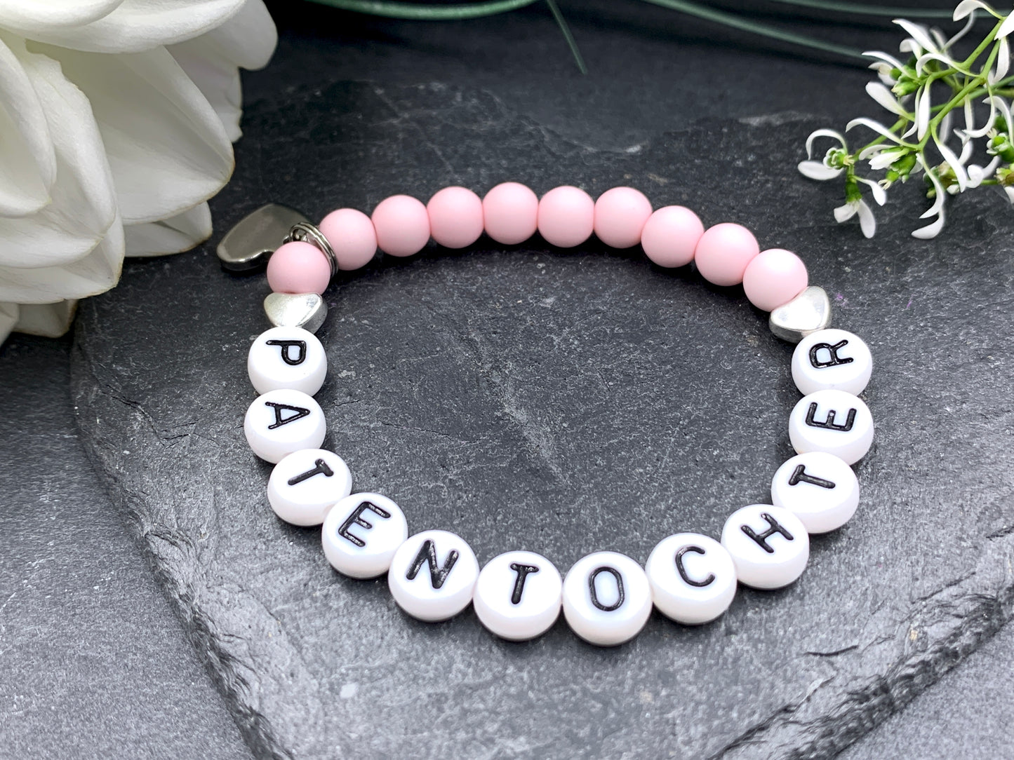 Armband Patentochter zartrosa, Geschenk zur Taufe, Taufgeschenk, Acryl