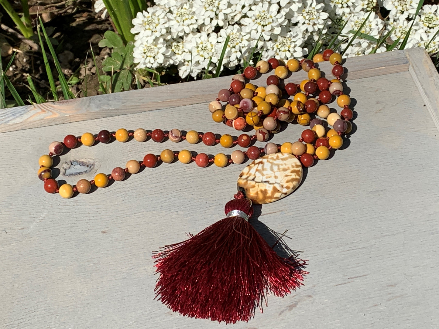 Malakette Mookait handgeknotet, Meditationskette, 108 Perlen Kette, Gebetskette, Yoga