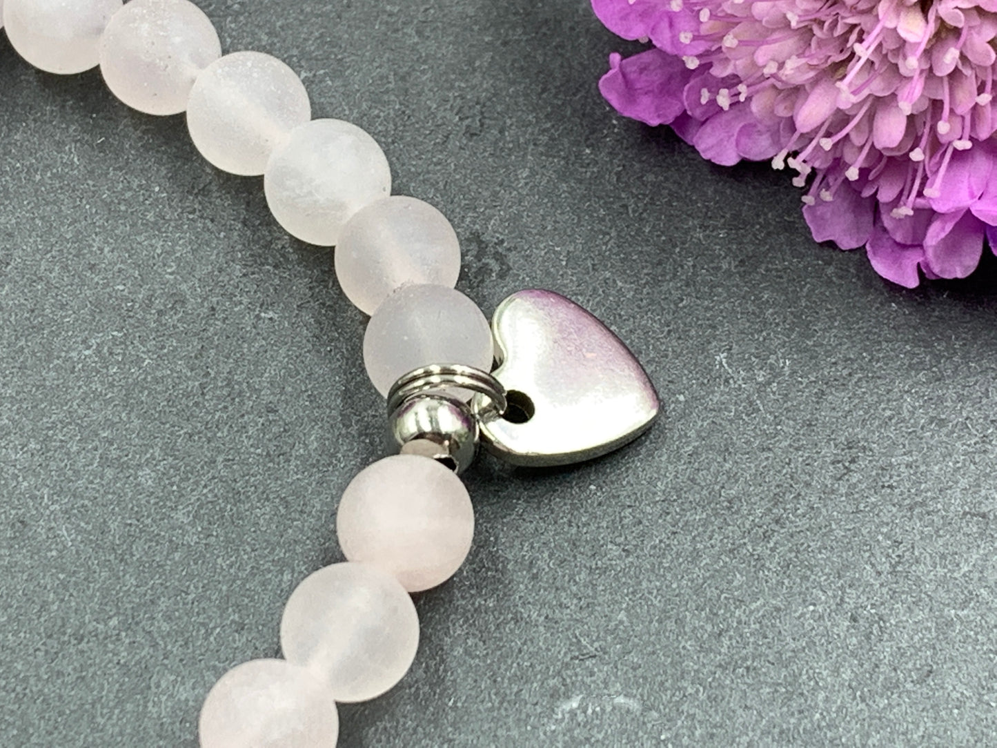Armband Patentante Rosenquarz mit Herz - Geschenk Patin Taufe Andenken Taufe Taufgeschenk Perlenarmband Patenschaft - personalisierbar