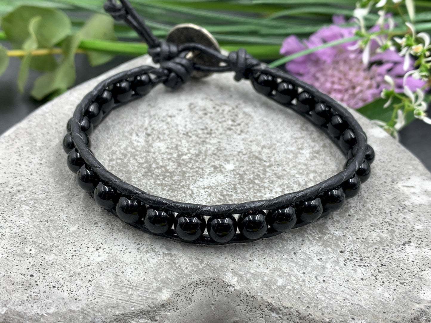 Bohoarmband schwarzer Achat, Unisex Achat Armband, schwarzes Lieblingsarmband Sie & Ihn