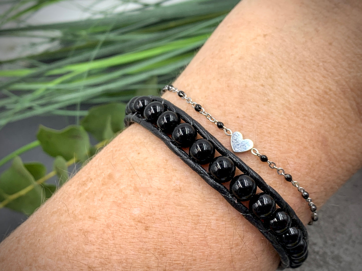 Bohoarmband schwarzer Achat, Unisex Achat Armband, schwarzes Lieblingsarmband Sie & Ihn