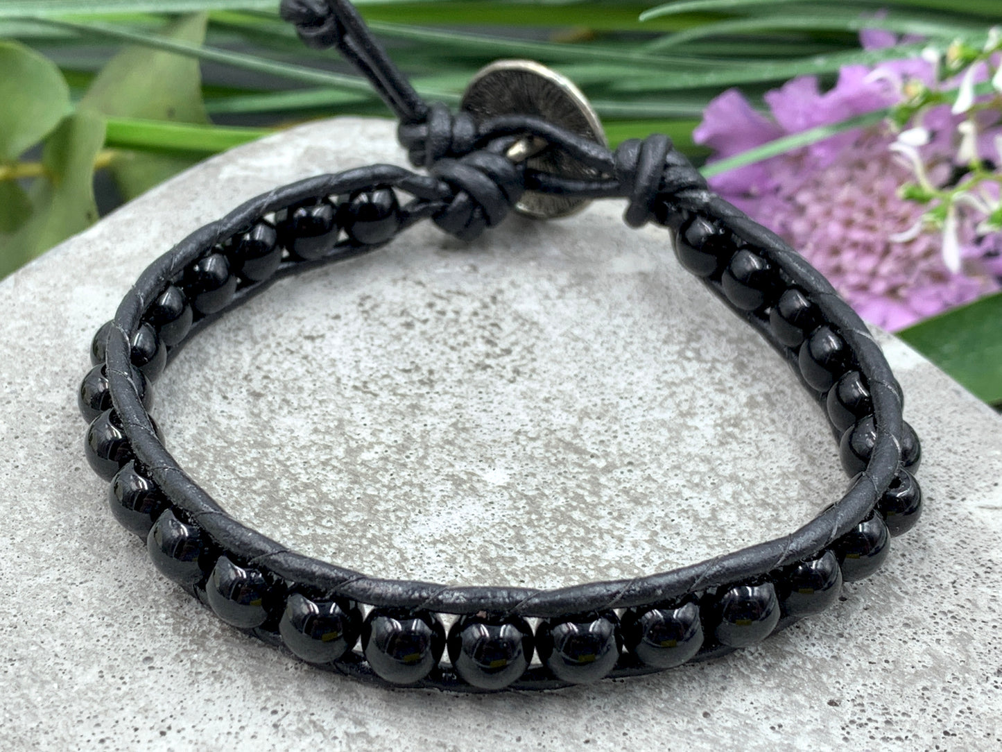 Bohoarmband schwarzer Achat, Unisex Achat Armband, schwarzes Lieblingsarmband Sie & Ihn