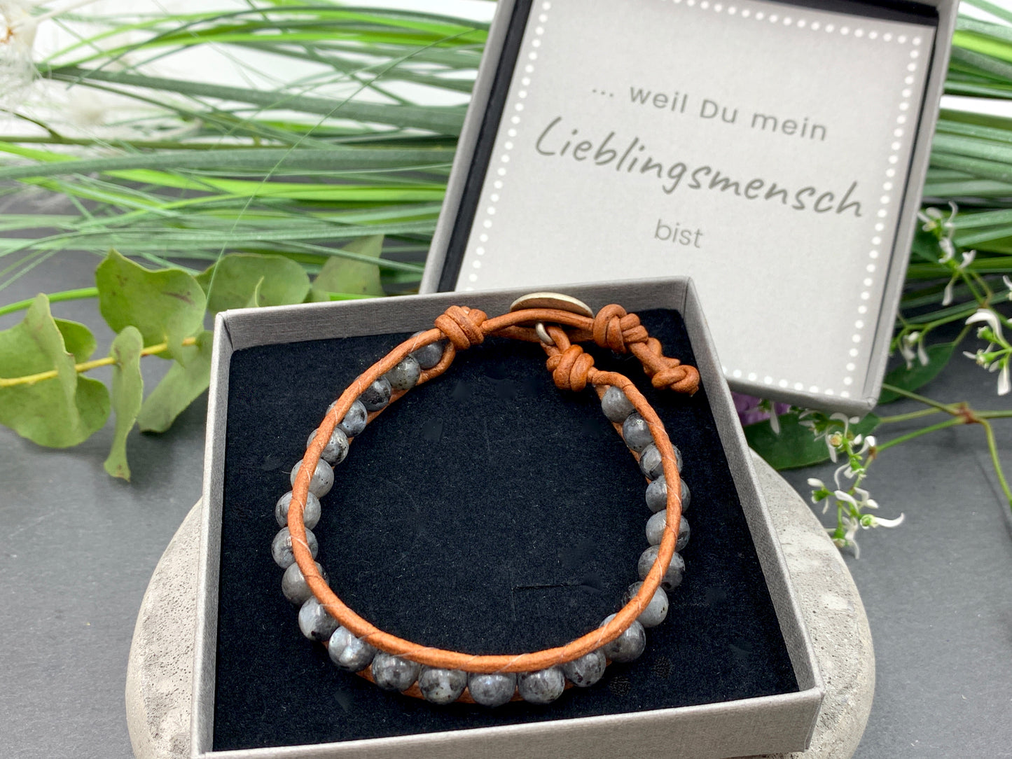 Bohoarmband Labradorit, Perlenarmband anthrazit, Bohoarmband grau, Lieblingsarmband