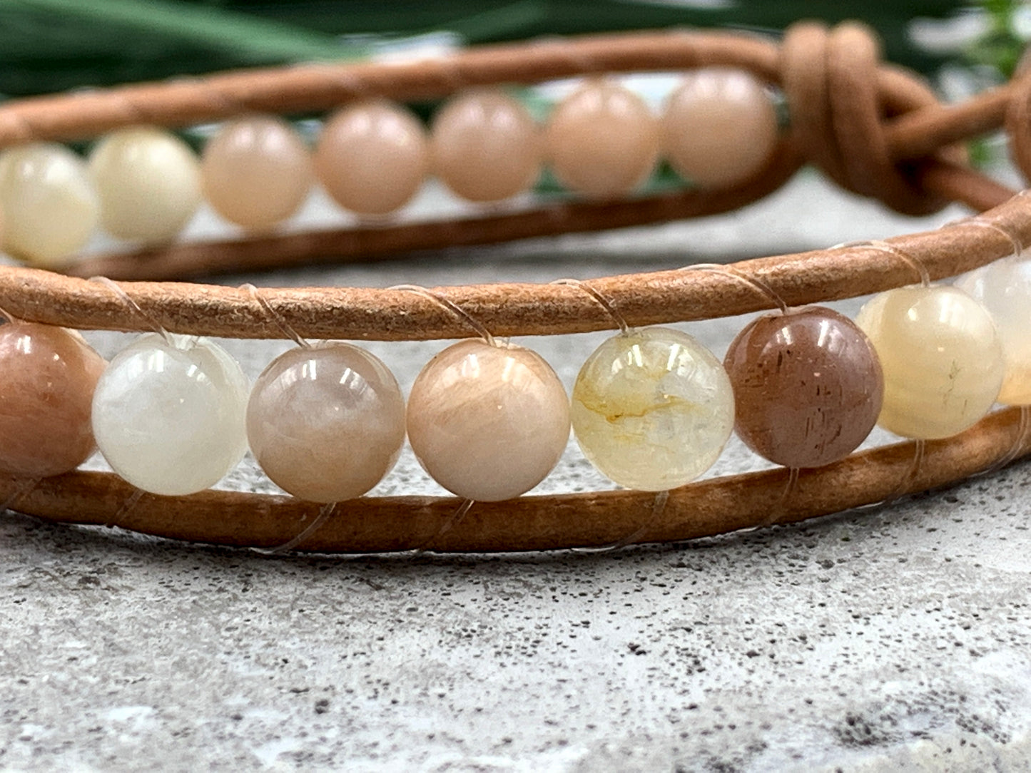 Wickelarmband Sonnenstein echt - Bohoarmband Vintage Style - Handmade personalisierbar